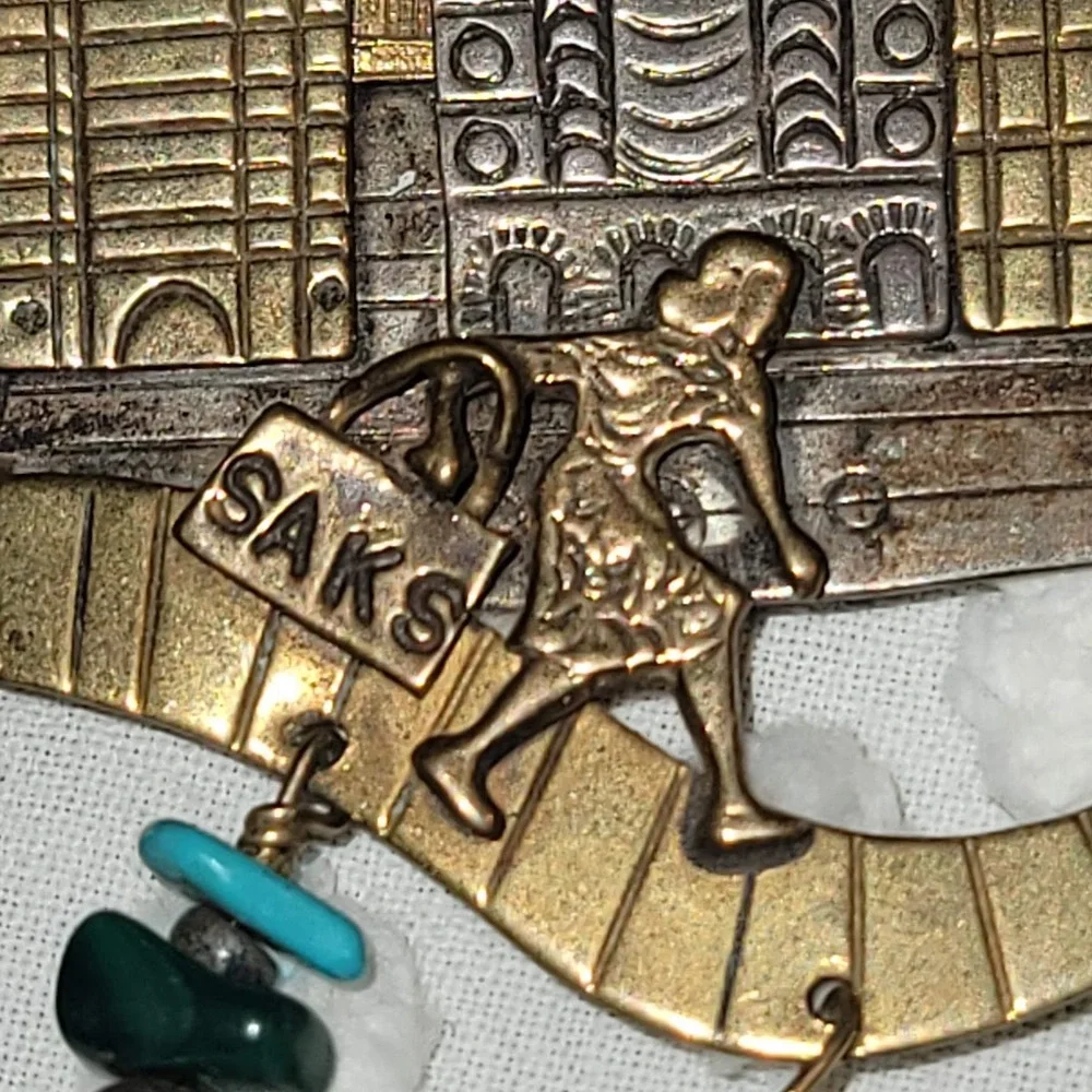 Saks STERLING New York Brooch Stones Theatre Masks Tennis Racquet Airplane boat